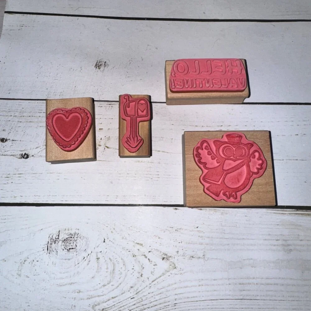 Set Of 4 Recollections Valentine Rubber Stamps With Owl Heart &‎ Arrow Designs